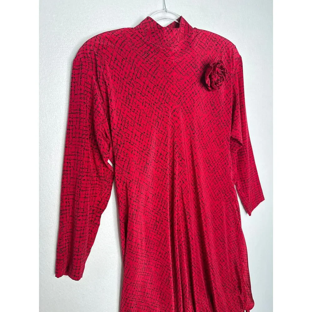 1980s Outlines Debora Kuchme Red Silk Balloon Hem Dress Lined size 6 oversized